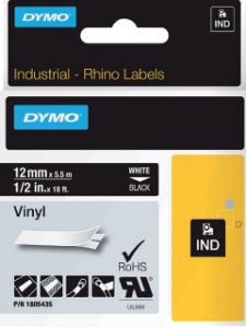 Afbeeldingen van Labeltape Dymo Rhino industrieel vinyl 12mm wit op zwart 1805435