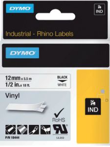 Image de Labeltape Dymo Rhino industrieel vinyl 12mm zwart op wit 18444