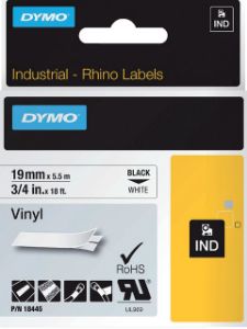 Image de Labeltape Dymo Rhino industrieel vinyl 19mm zwart op wit 18445