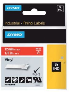 Afbeeldingen van Labeltape Dymo Rhino industrieel vinyl 12mm wit op rood 1805416
