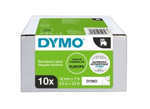 Image de Labeltape Dymo LabelManager D1 polyester 12mm zwart op wit 10 stuks